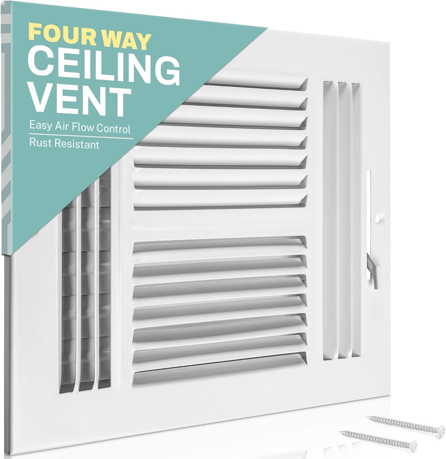 Registers, Grilles & Vents - Home Intuition Ceiling Register - Air Vent Covers for Home Ceiling or Wall - 8X8 Inch (Duct Opening) 4-Way White Grille Register Cover with Adjustable Damper for HVAC Heat and Cold Air Conditioner