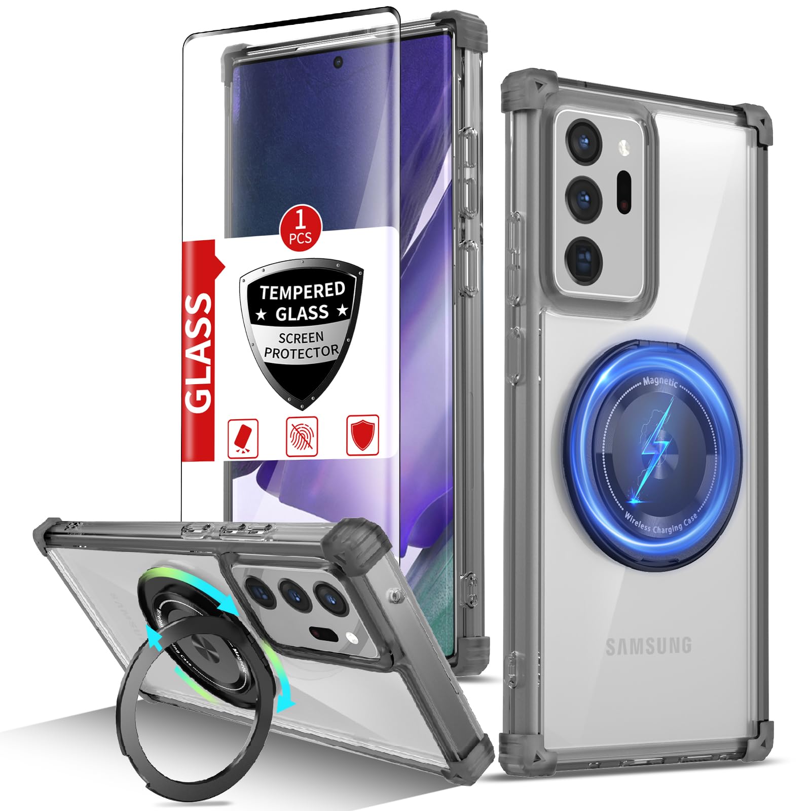 Photo 1 of IYTRRYH Magnetic for Samsung Galaxy Note 20 Ultra Case Compatible with MagSafe Wireless Charging,with Screen Protector,Phone Case Built-in 360°Kickstand Shockproof Military Grade Drop Protection Black