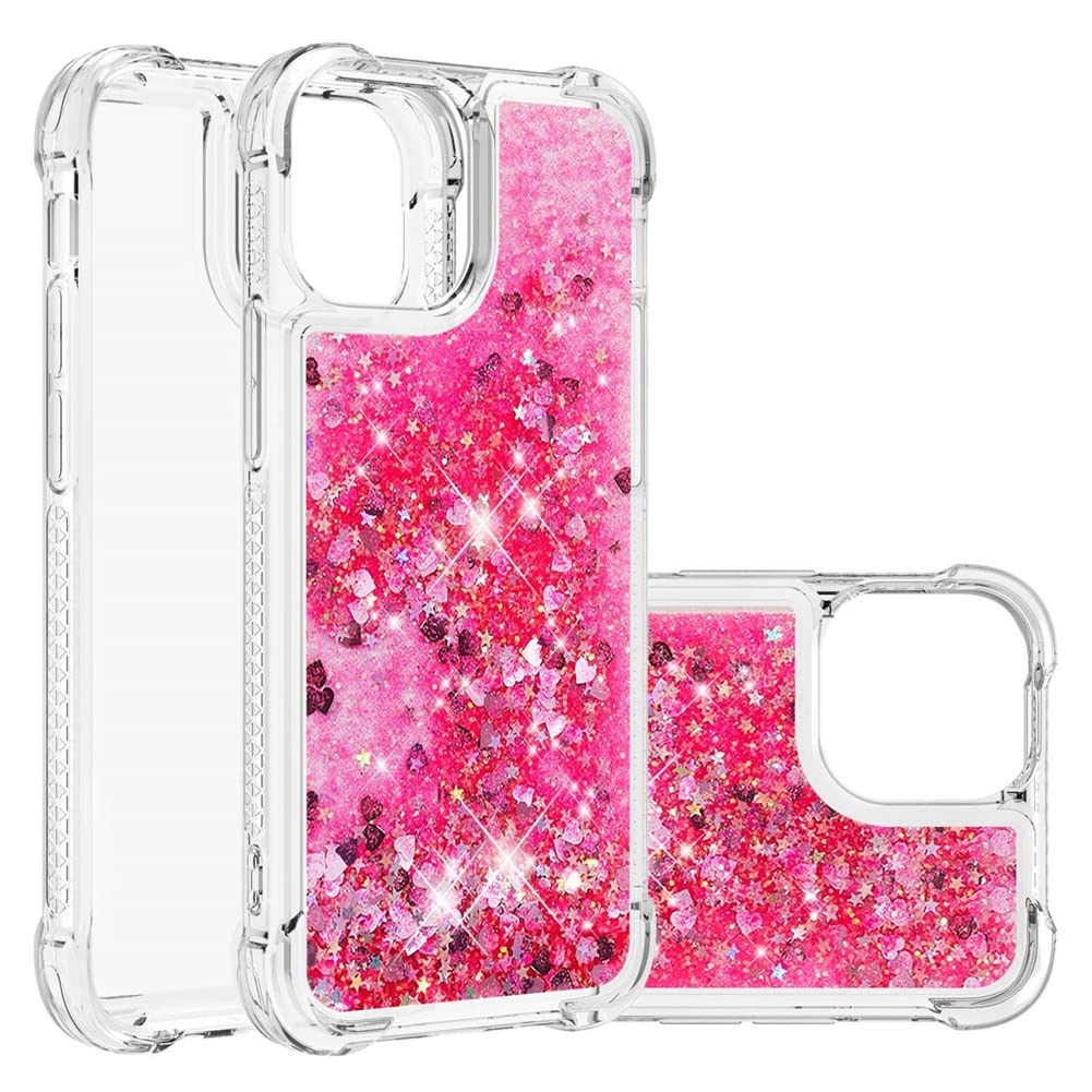 IMEIKONST Compatible with iPhone 14 Pro Max Glitter Case, Liquid Sparkle Quicksand Clear Transparent Sequin Girls Slim TPU Bumper Silicone Shockproof Cover for iPhone 14 Pro Max. Love Pink YBW