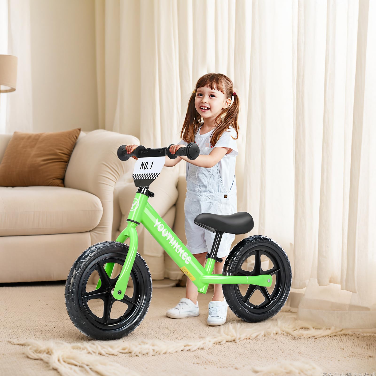 12 Inch Toddler Balance Bike for 2-5 Year Olds, No-Pedal Bike with Tool-Free Adjustable Seat, Quick Assembly, Gift for 2-3 Year Old Boys & Girls with Customizable Plate