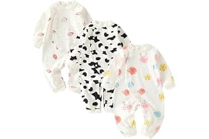 Newborn Baby Romper - Unisex Cotton Bodysuit for Infant Baby Boys Girls 3 Pack Long Sleeve Button Solid Jumpsuits