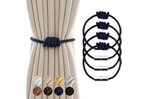 Contoeey Curtain Tiebacks Magnetic Decorative Curtain Tie Backs for Curtains 4 Pack Rope Curtain Holders for Drapes Outdoor Curtain Holdbacks, Navy