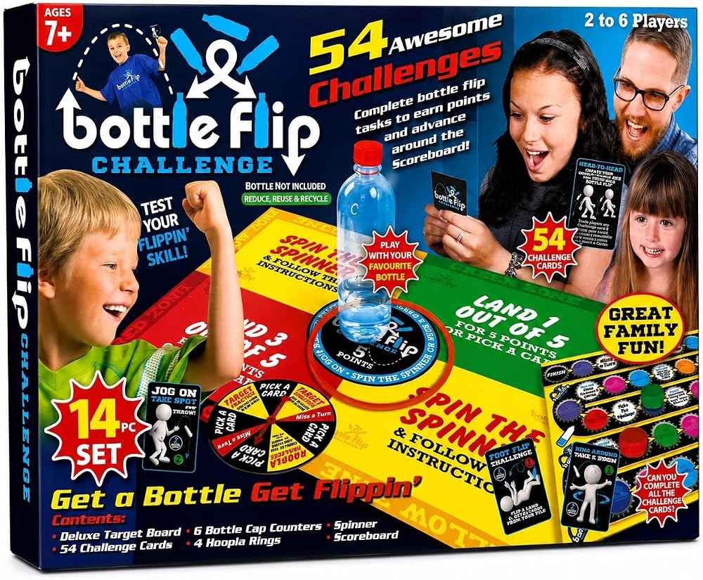PMS Bottle Flip Challenge Set 14 Pieces Cards Board Spinner Hoopla Rings