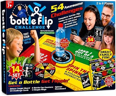 PMS Bottle Flip Challenge Set 14 Pieces Cards Board Spinner Hoopla Rings