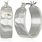 Nine West Women's Wide Small Textured Hoop Earrings Silver Tone