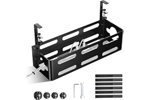 Under Desk Cable Management Tray, Cinati Cable Management Under Desk No Drill, Metal Cable Management Box with Desk Cord Organizers & Desk Cable Management Kit to Conceal Wire for Office Home, Black