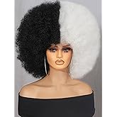 GKtineke Afro Wig 14Inch Afro Wigs for Black Women 70s Afro Kinky Curly Wig Bouncy Huge Fluffy Puff Wigs Synthetic Hair for Cosplay Daily and Party (Black and White)