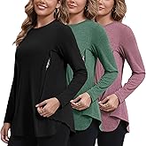 GINKANA 3 Packs Women's Nursing Shirts Long Sleeve Hidden Zipper Breastfeeding Pumping Tops Side Split Maternity Clothes