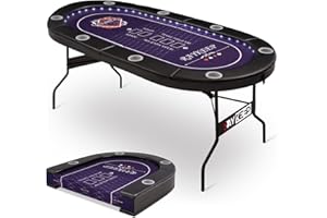 RAYKEEP 71" LED Poker Table - 8 Player Foldable Texas Hold'em Table with Built-in LED Lights, Padded Rails & 8 Cup Holders, Portable Casino Card Table for Home Game Room & Parties