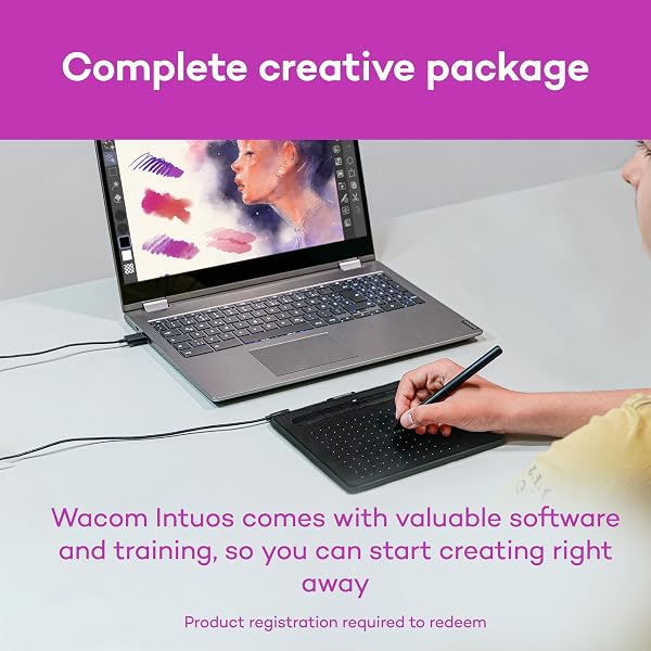 WACOM INTUOS SMALL BLUETOOTH GRAPHICS DRAWING TABLET, 4 CUSTOMIZABLE EXPRESSKEYS, PORTABLE FOR TEACHERS, STUDENTS AND CREATORS, COMPATIBLE WITH CHROMEBOOK MAC OS ANDROID AND WINDOWS – BLACK