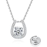 RANDES 925 Sterling Silver Horseshoe Necklace for Women Round Gemstone Birthstone Necklace Sapphire/Emerald/Ruby/CZ Horse Shoe Pendant Necklaces Jewelry Gift