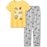 Beezizac Big Boys Pajamas Teal & Navy Face 2-Piece Fun Short Sleeve & Pants PJ Set Kid Cozy Sleepwear Size 6-18