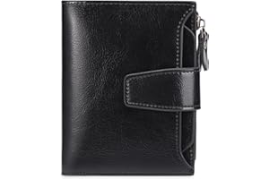 GOIACII Small Women Wallet Genuine Leather RFID Blocking Bifold Zipper Pocket Card Holder with ID Window