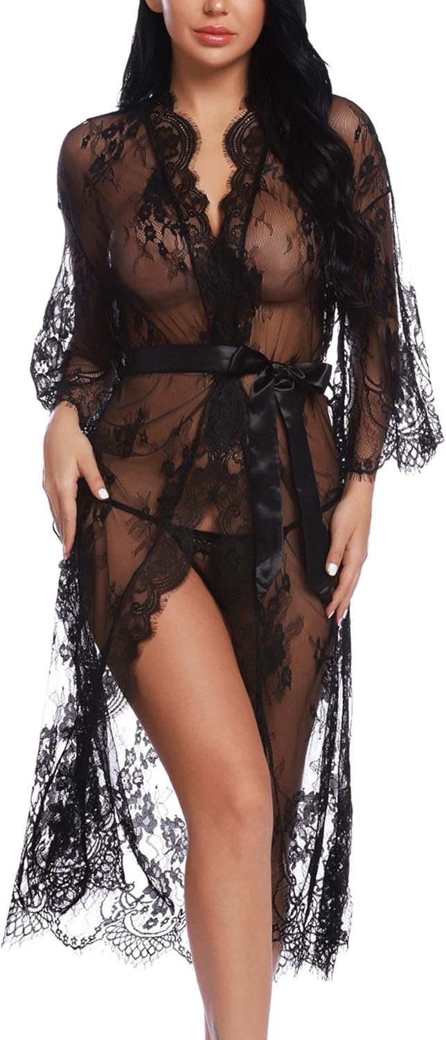 long lace kimono robe