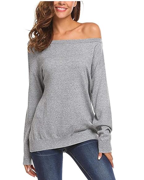 Auxo Damen Langarm Schulterfrei Jumper Lose Sweatshirt Pullover Oberteil Tops Hemd Oversize