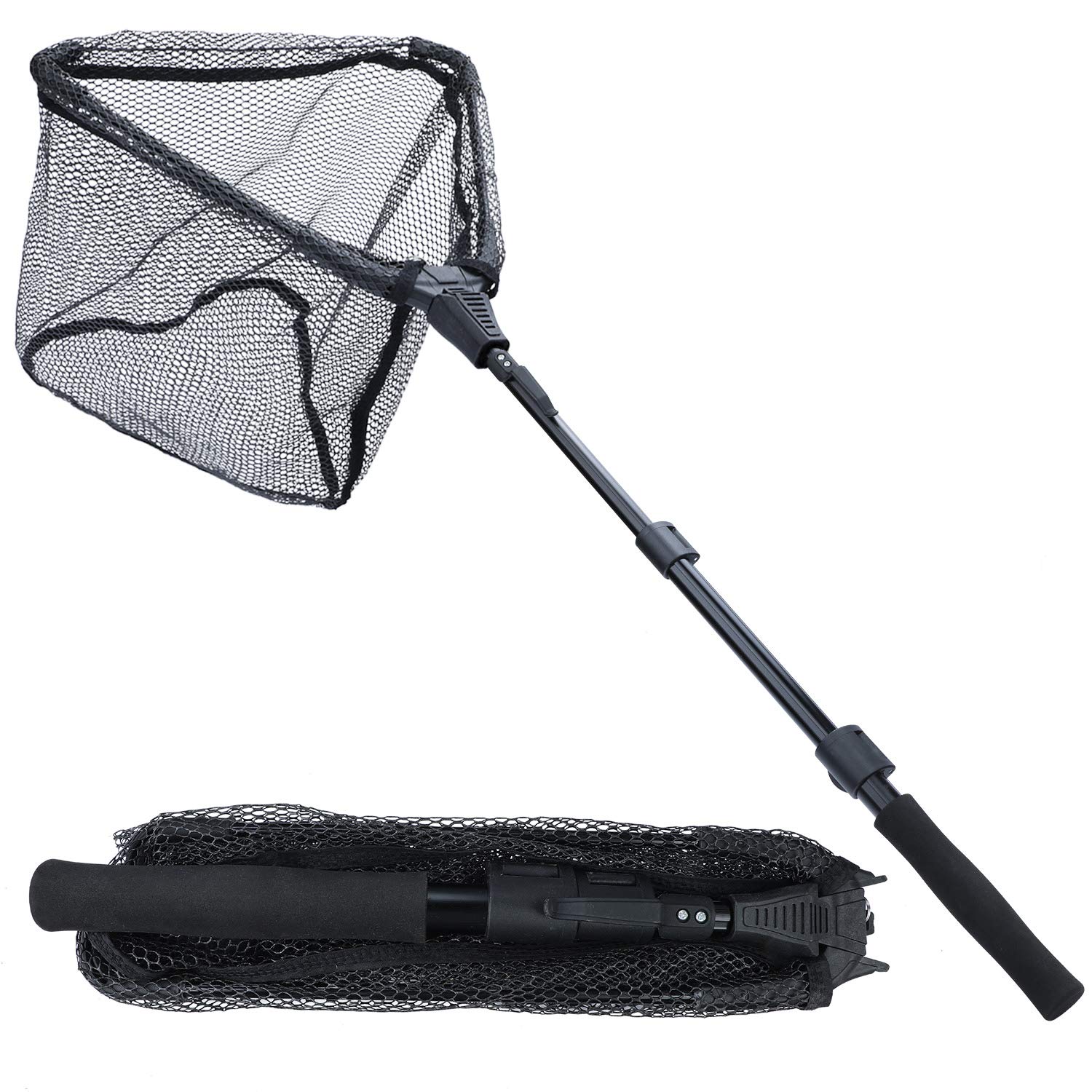 Sougayilang Fishing Net Fish Landing Net, Foldable Collapsible Telescopic Pole with EVA Handle, Durable Nylon Material Mesh, Safe Fish Catching or Releasing