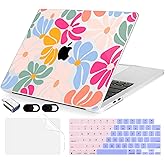 MecBevia Compatible with MacBook Air 15 inch Case, M4 A3241/M3 A3114/M2 A2941 (Released 2025 to 2023), Hard Shell, Keyboard Cover, Screen Protector, Webcam Cover & Type-C Adapter, ColorfulFlowers