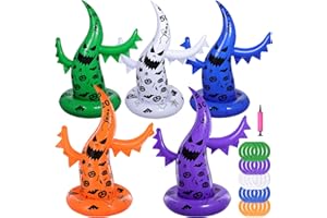 THUODO Halloween Ring Toss Game Set, 5 Pack Inflatable Ghost Witch Hat Ring Toss Fun Halloween Games for Kids Trunk or Treat Party Games Carnival Activities Indoor Outdoor Halloween Party Supplies