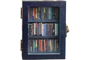 Miniature Book Library Decoration, Pocket Anxiety Bookshelf with 60 Mini Books, Handmade Antique Style Storage Display (Blue)