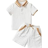 Verdusa Boy's 2 Piece Outfits Colorblock Short Sleeve Shirt and Shorts with Pockets Summer Vacation Matching Clothing Sets