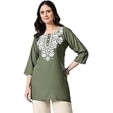 Kurti for Women - Short Chikankari Kurtis for Girls, Lakhnawi Tunic Top Kurta Design for Ladies, Woman Ethnic Kurthi