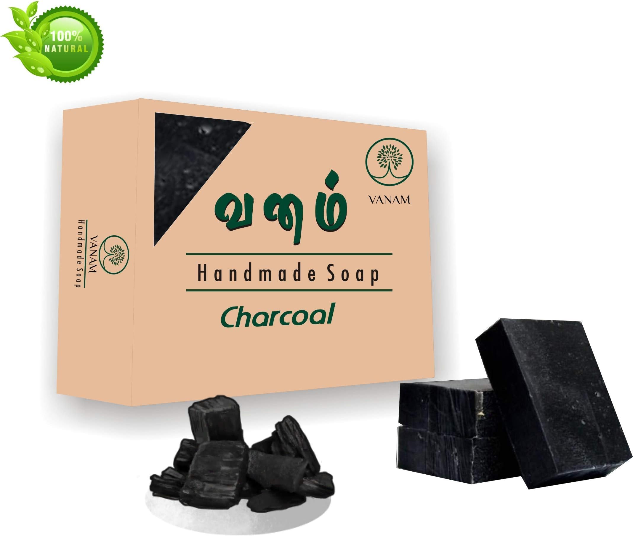 VANAM Handmade Herbal Charcoal Bath Soap_Black_Pack of 5