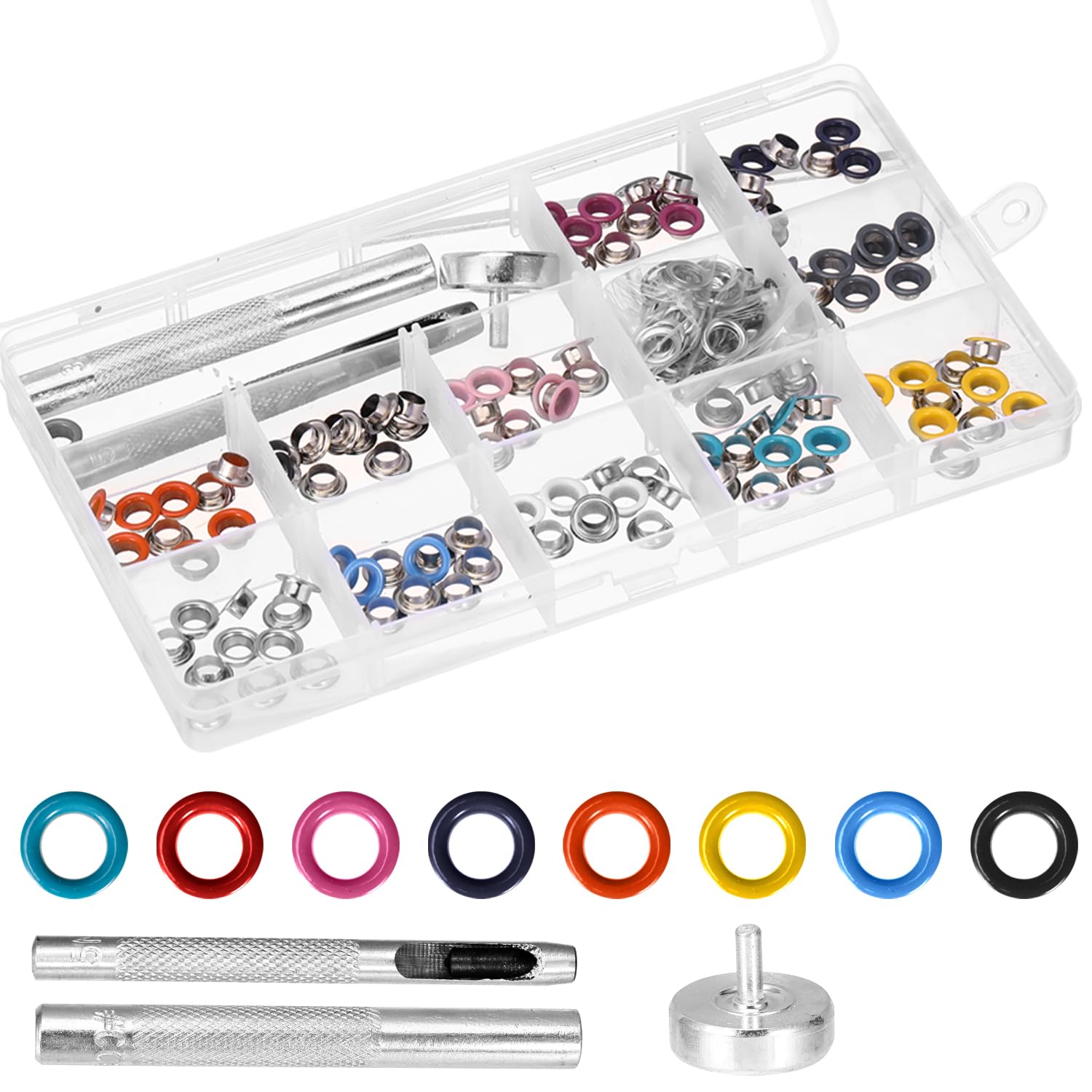 Arcjunys Eyelet Punch Kit Eyelets and Punch Colorful Grommet Kit 5MM Grommets Eyelets for Fabric Eyelet Punch with Gasket and Tools for Fabric Leather Clothes DIY Craft Fabric 120Pcs
