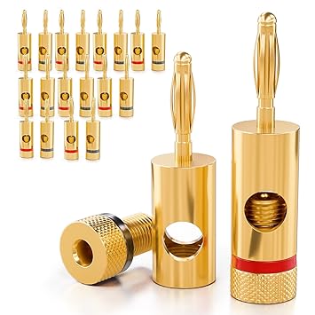 deleyCON 20x Bananenstecker 24K vergoldet und schraubbar für Kabel Boxen Verstärker AV-Receiver Endstufen HiFi Stereoanlagen