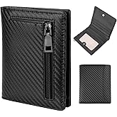 ACOSIY Slim Bifold Wallet for Men with Zipper Coin Pocket, Leather RFID Blocking Pouch, Black Compact Minimalist Front Pocket Wallets for Men with ID Window and 7 Card Slots (Black)