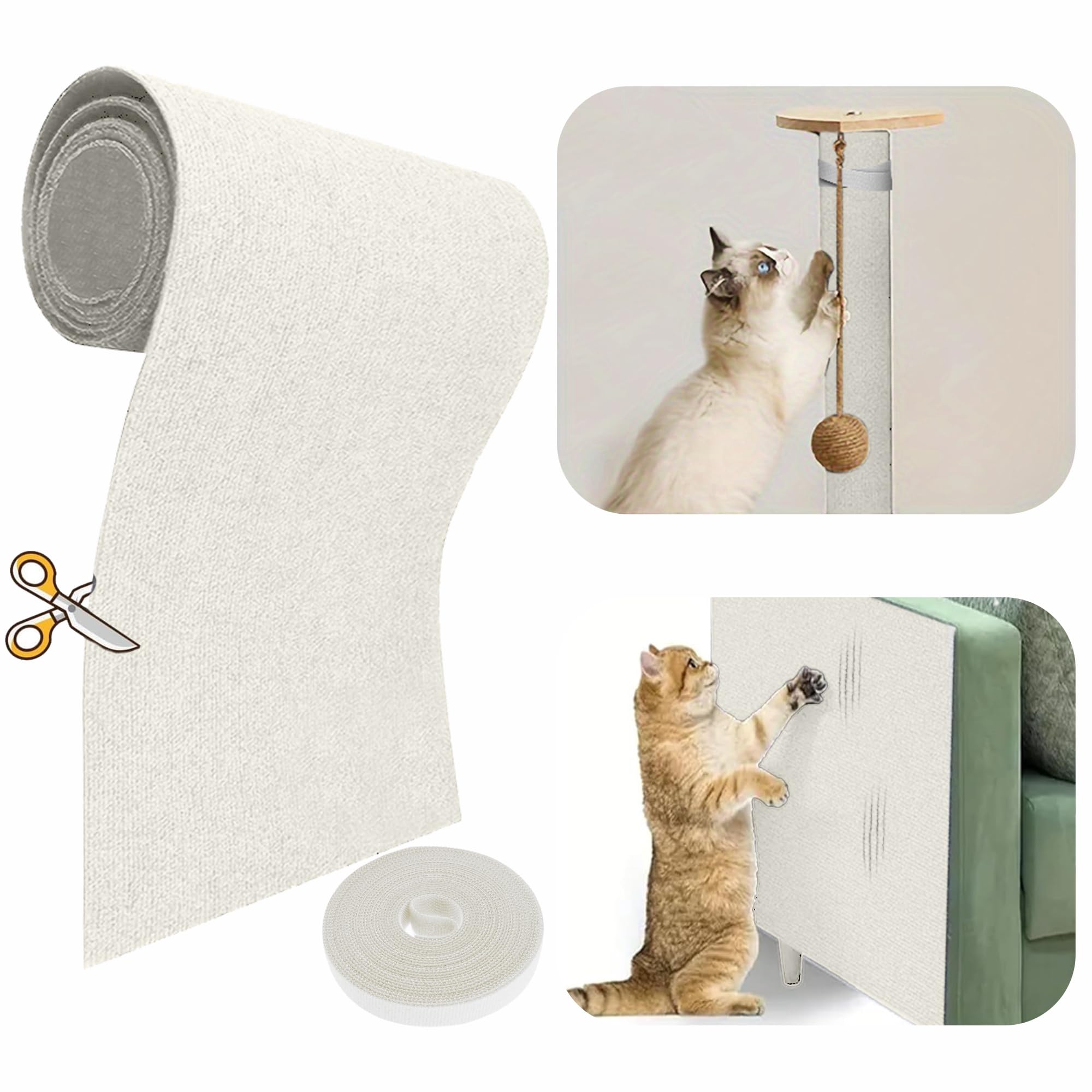 Photo 1 of 118”x15.8” Trimmable Cat Scratching Post Carpet Cover Cat Scratcher Mat Self-Adhesive Cat Tree Shelves Replacement Parts Mat with 5M Cable Tie Couch Furniture Protector for Indoor Cats (White)