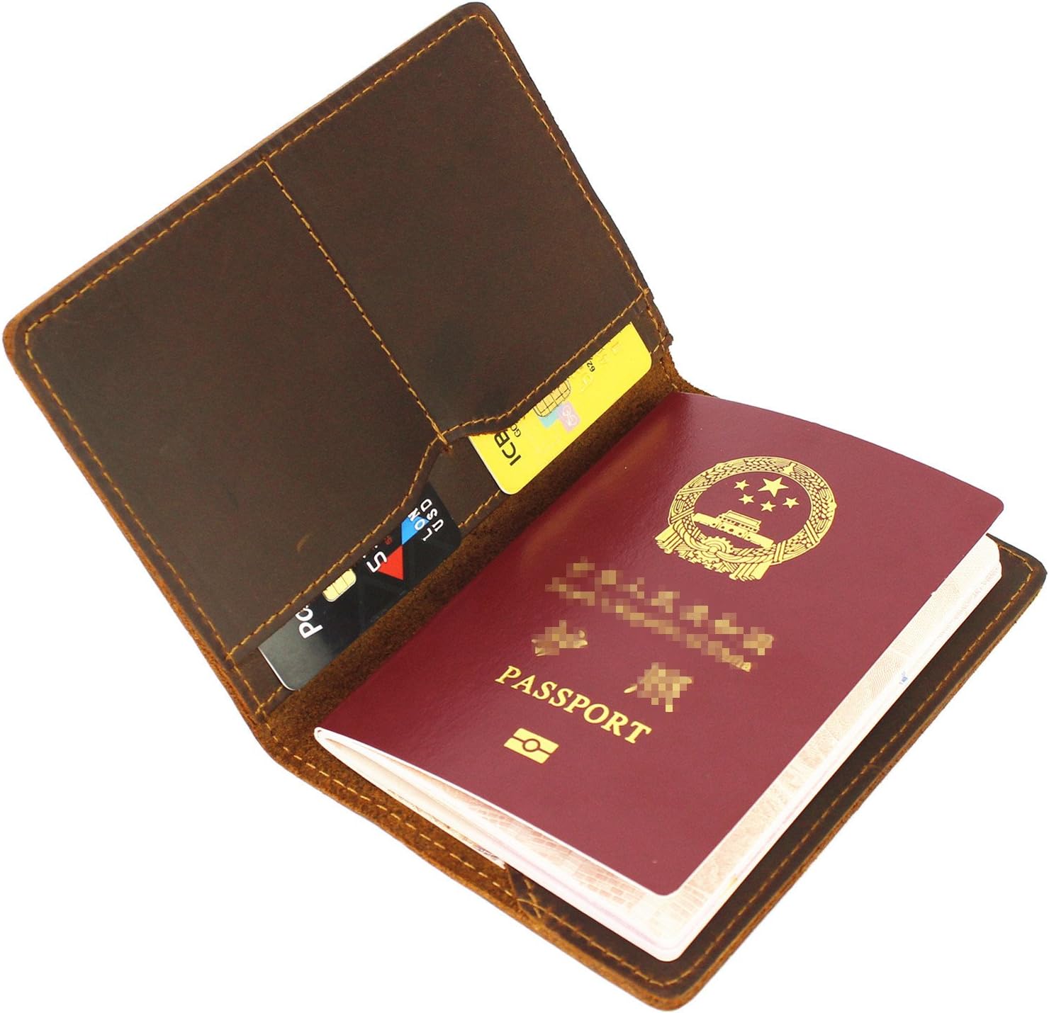 Leather Passport Holder Cover Case Travel Wallet - for Men & Women - retro brown