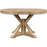 Knocbel Extendable Dining Table, 42"-54" Length Retro Solid Wood Table with X-Shaped Base and Butterfly Leaf for Dining Room Kitchen, Natural Wood Wash