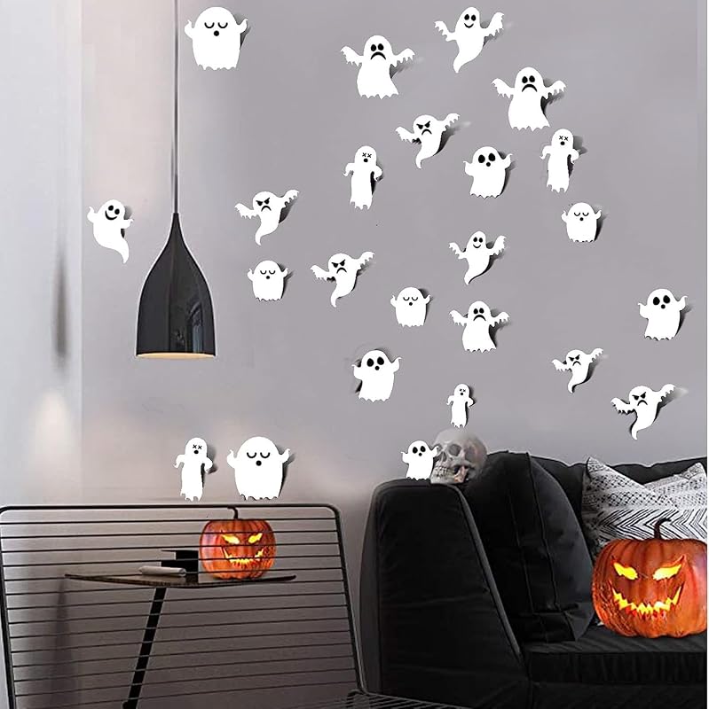 63 Peças Decoração de Fantasmas de Halloween Autocolantes 3D de Fantasmas de Halloween Brancos Ornamentos de Parede para Decorações de Parede Festa de Janela