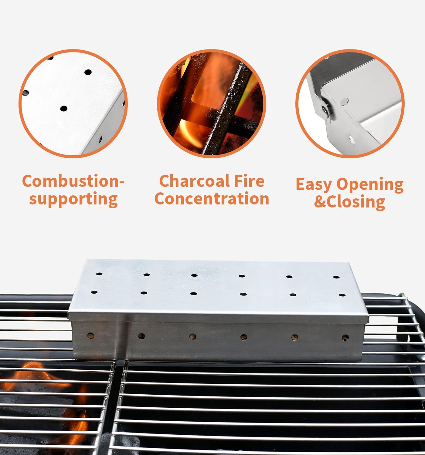 690GRAND Grill Smoker Box with Stainless Steel Shell and Hinged Lid for BBQ Gas Grill Meat Smoking Wood Chips: Garden & Outdoor