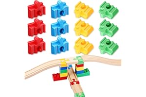 Foilswirl 12 Pcs Wooden Train Track Accessories Multicolor Wooden Track Connectors Compatible with Most Railroad Sets Educational Toys for Fun Toys Building Games Stem Kit