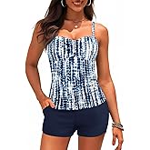 Women's Tankini Swimsuits with Shorts - Two Piece Tummy Control Bathing Suit Twist Bandeau Swimwear with Pockets 2025