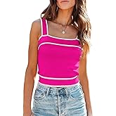 Dokotoo Women's Square Neck Knit Crop Tank Tops 2025 Slim Fit Y2K Color Block Sleeveless Cami Shirts