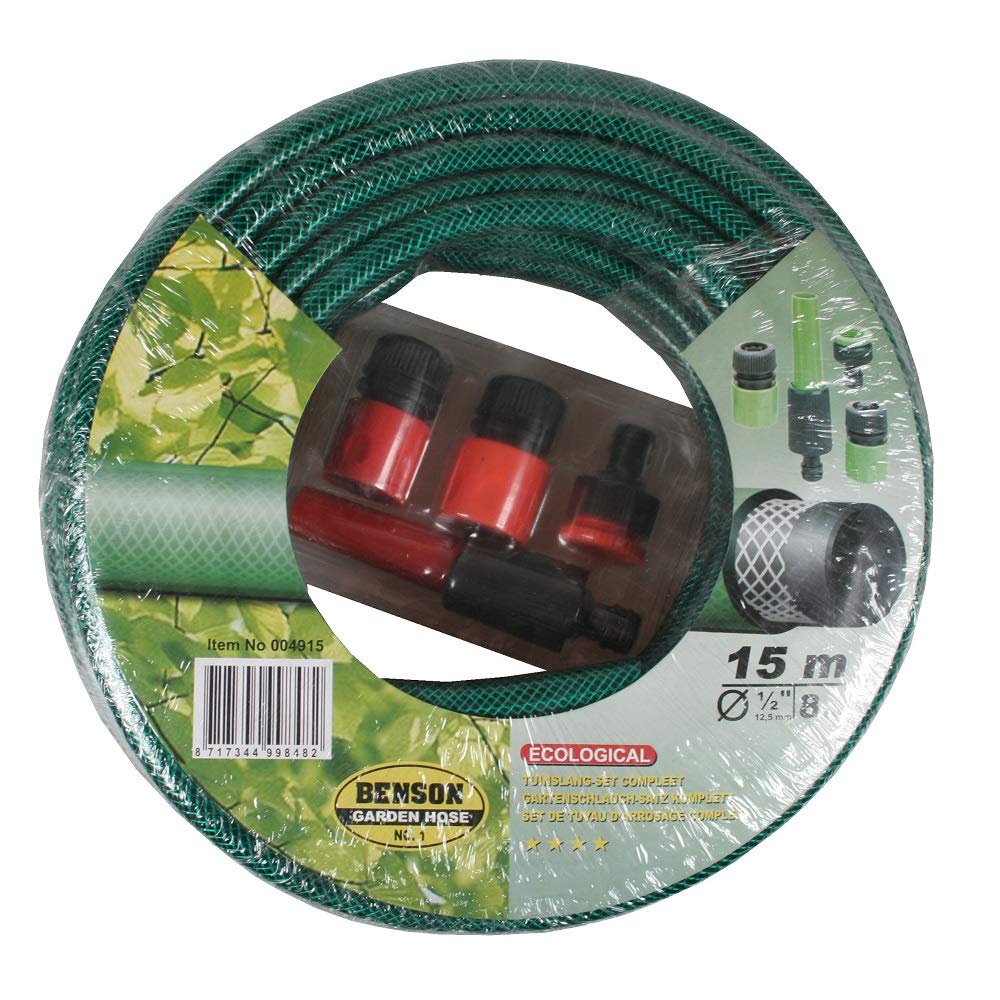 15 m garden hose, water hose, garden irrigation, complete set including adapter, hose piece and splash