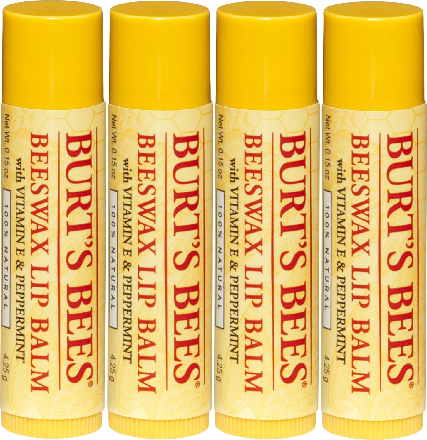 Burt's Bees 100% Natural Moisturizing Lip Balm, Original Beeswax with Vitamin E & Peppermint Oil – 4 Tubes : Lip Balms And Moisturizers : Beauty
