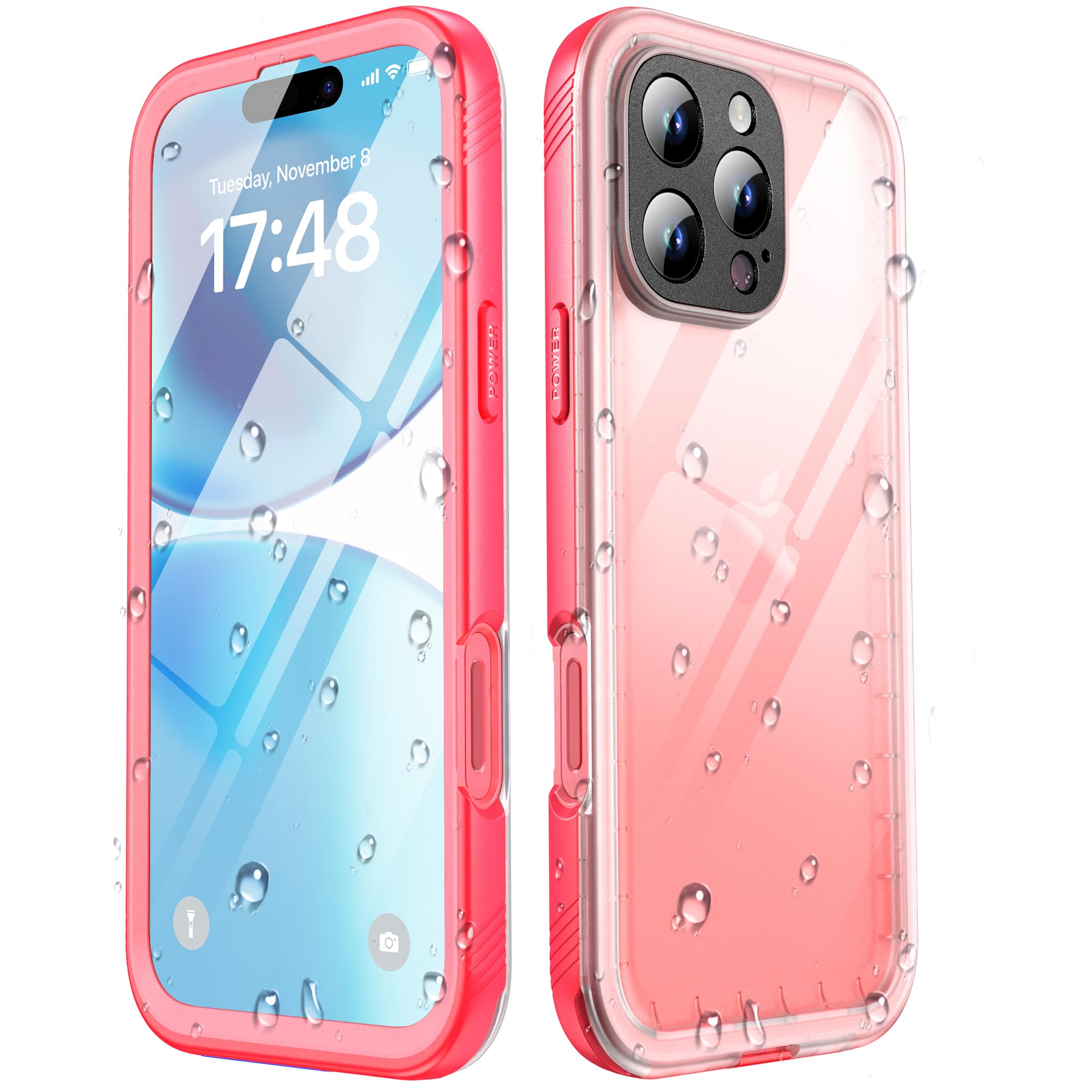 Photo 1 of SPORTLINK for iPhone 16 Pro Case Waterproof - Built in Screen Protective, IP68 Underwater /6.6FT Military Dropproof/Dustproof/Full Body Phone Case 6.3 inch Pink/Frosted Clear