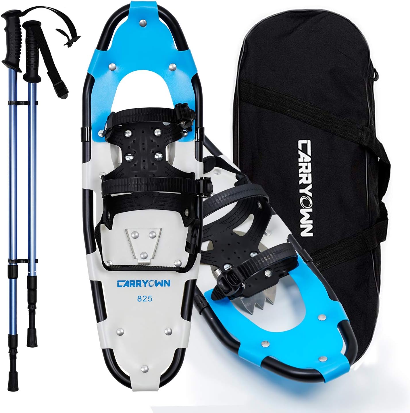 Carryown 3-in-1 Xtreme Lightweight Terrain Snowshoes for Adults Men Women Youth Kids, Light Weight Aluminum Alloy Terrain Snow Shoes with Trekking Poles and Carrying Tote Bag, 14" /21"/ 25"/ 30"