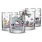 JoyJolt Hello Kitty and Friends Winter Wonderland Short Glasses, Drinking Glasses Set of 4, 10oz Lowball Glass Tumblers, Kawaii Sanrio Hello Kitty Glassware Drinkware Set