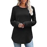 OFEEFAN Long Sleeve Shirts for Women Loose Fit Tunic Tops dressy casual Crew Neck Pullover Sweaters fall Outfits Clothes 2025