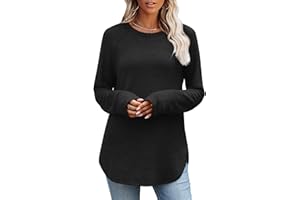 OFEEFAN Long Sleeve Shirts for Women Loose Fit Tunic Tops dressy casual Crew Neck Pullover Sweaters fall Outfits Clothes 2025
