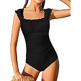 Dearnow Teen Girls Swimsuit One Piece Bathing Suit Ruched Square Neck Twist Back Solid Color Girls' Swimwear for Beach Pool