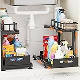 Toyear Under Sink Organizer, Heavy Duty Metal Pull Out Cabinet Organizer Slide Out Sink Shelf Organizer Height Adjustable, Multi-Purpose Storage Shelf for Kitchen Bathroom(Black,2Pack)