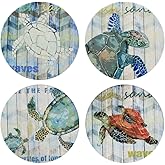 Absorbent Coasters Set of 4 - Ocean Theme Sea Turtle Coaster for Drinks with Vibrant Colors and Cork Backing (sea Turtle)…