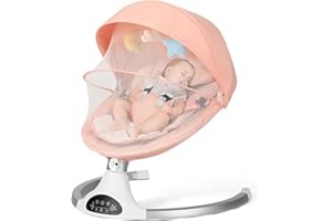KIDINIX Baby Swing for Infants, Baby Rocker with 5 Point Harness, Bluetooth Support Baby Swing, 10 Preset Lullabies. 3 Speed Natural Baby Swing, Infant Swing with Remote Control and 3 Hanging Toys, Pink