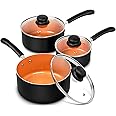 MICHELANGELO Nonstick Sauce Pan With Lid, 1QT, 2QT & 3QT Ceramic Saucepan, Copper Saucepans, PFAS-FREE Pot Set, Small Pots For Cooking, Multipurpose Cooking Pots Set For Home Kitchen, Dishwasher Safe
