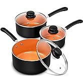MICHELANGELO Nonstick Sauce Pan with Lid 1QT, 2QT & 3QT, Ceramic Saucepan Set, Copper Sauce pans, Non-Toxic Saucepan, Multipurpose Cooking Pots Set For Home Kitchen, Compatible induction